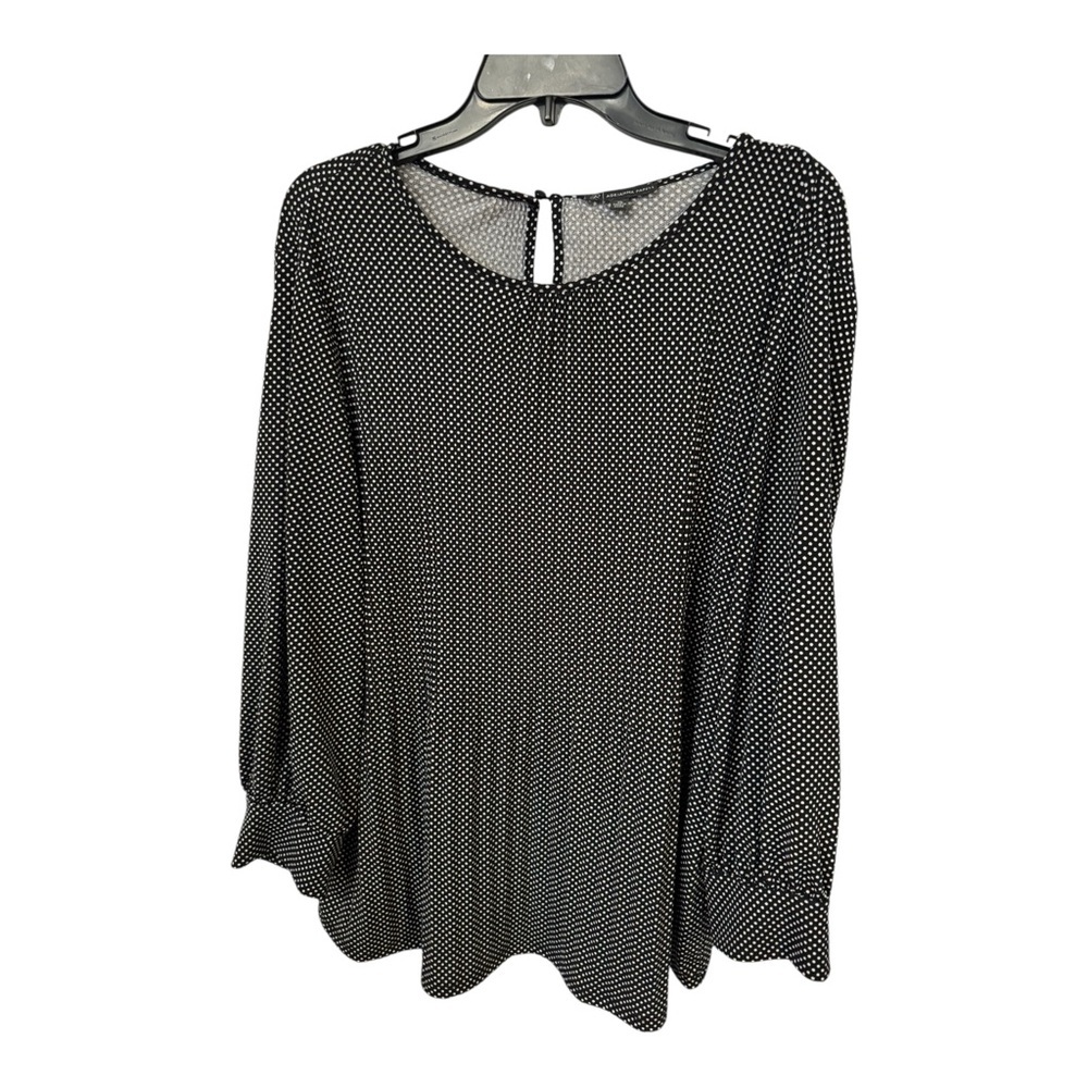 Adrianna Papell XL Black White Polka Dot Blouse 3/4 Sleeve Stretch Keyhole Top